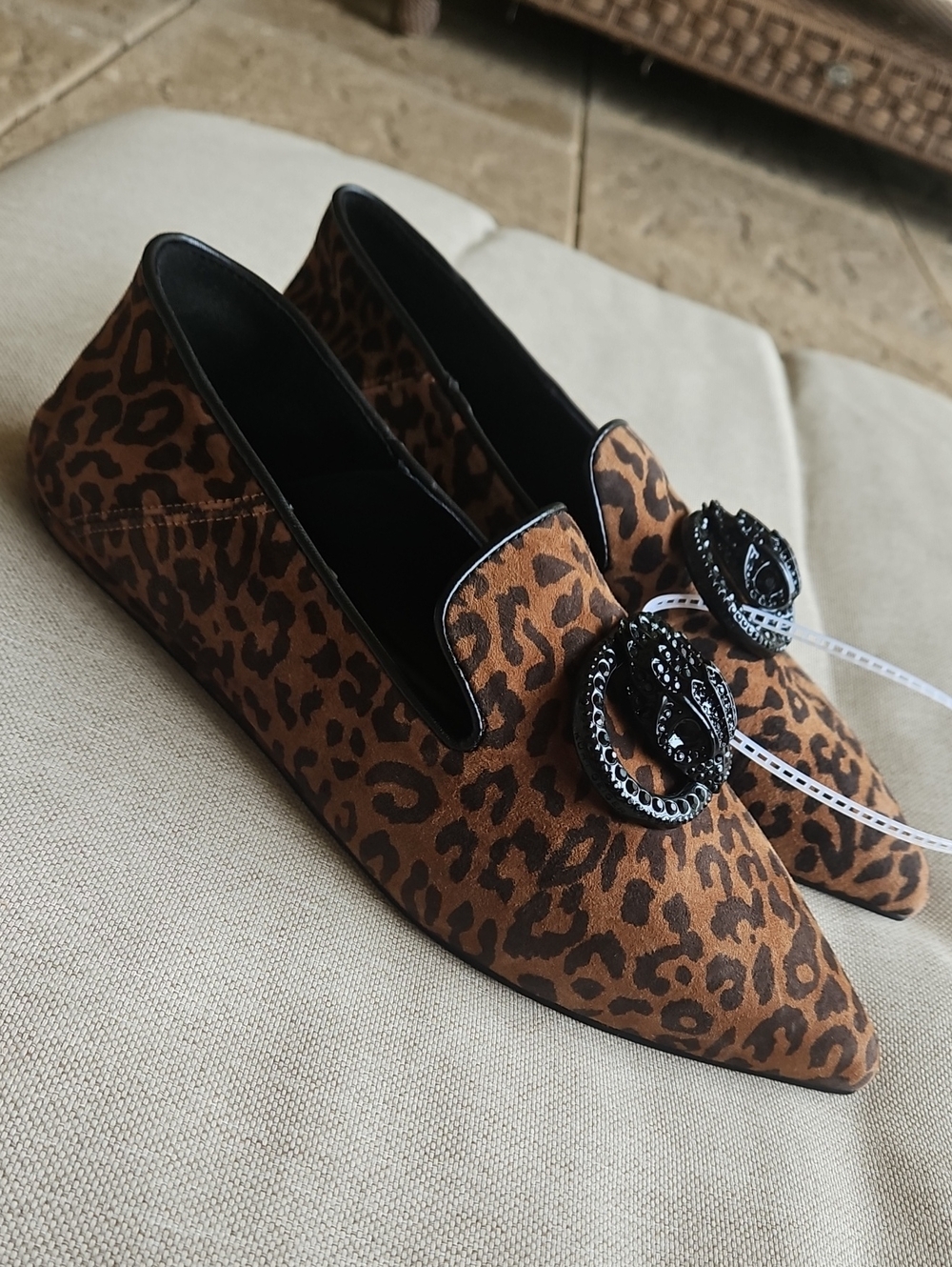 Kurt Geiger Leopard Chelsea Suede Pointed Toe Slip-on Flat Loafer, 7.5, EU 38